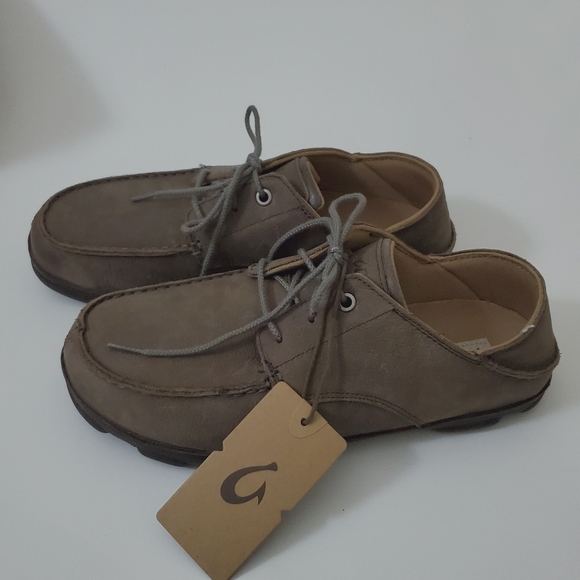 Olukai Hamakua Poko Men Leather Brown Slip On Shoe Mocassin 11.5 Lace Up… - Picture 1 of 7